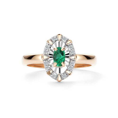 Кольцо с изумрудом и бриллиантами из золота 585 пробы