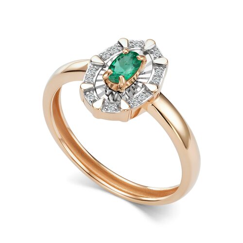 Кольцо с изумрудом и бриллиантами из золота 585 пробы