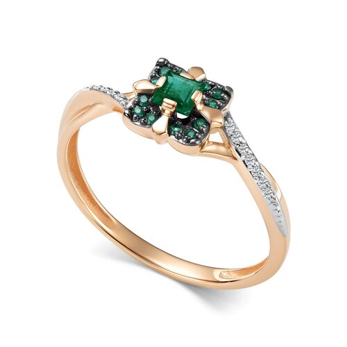 Кольцо с изумрудами и бриллиантами из золота 585 пробы