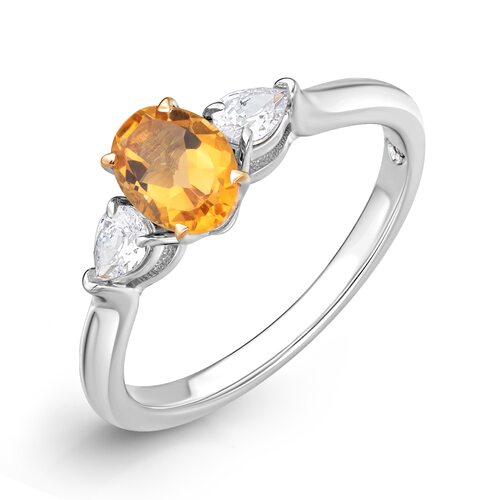 Кольцо с цитрином и бриллиантами из золота 585 пробы
