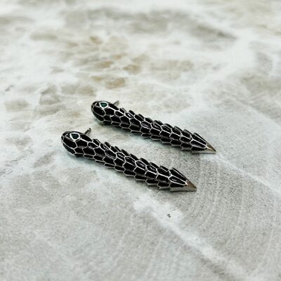 Серьги "Змеи" с фианитами и эмалью из серебра 925 пробы