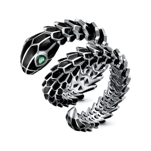 Кольцо "Змея" с фианитами и эмалью из серебра 925 пробы