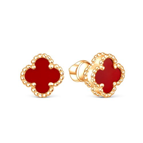 Серьги "Клевера" с кораллом из серебра 925 пробы с позолотой