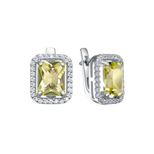 Серьги с кварцем и фианитами из серебра 925 пробы