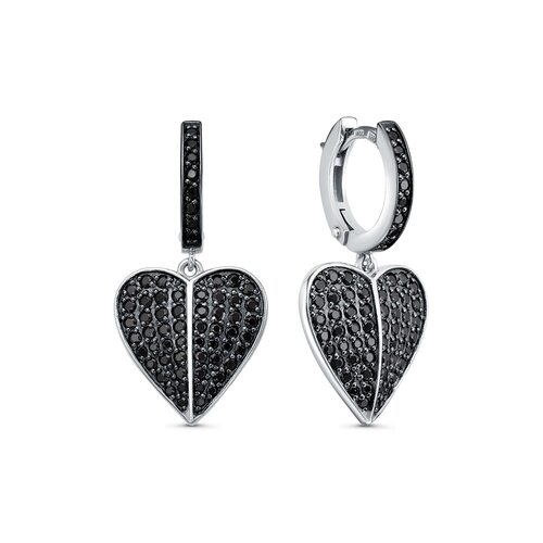 Серьги "Сердца" со шпинелью из серебра 925 пробы