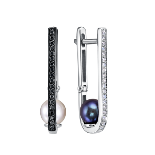 Серьги с жемчугом и бриллиантами из белого золота 585 пробы