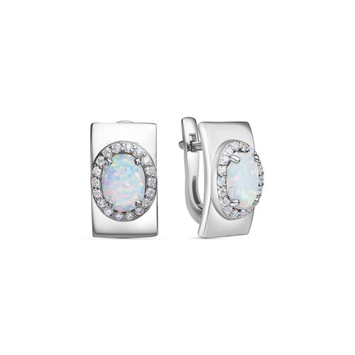 Серьги с опалом и фианитами из серебра 925 пробы