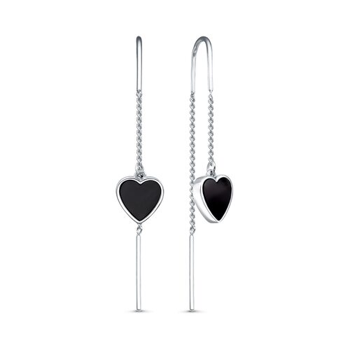 Серьги "Сердца" с ониксом из серебра 925 пробы