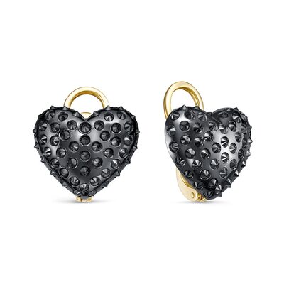 Серьги "Сердца" с черными бриллиантами из желтого золота 585 пробы