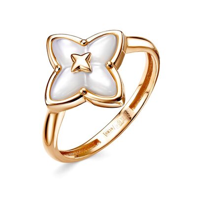 Кольцо "Цветок" с перламутром из золота 585 пробы