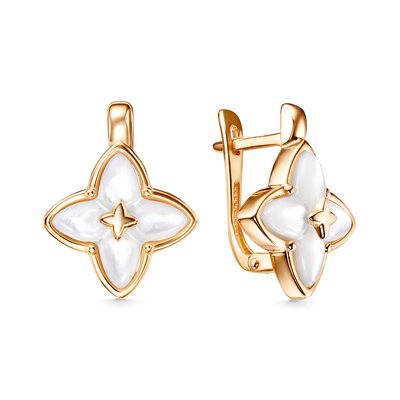 Серьги "Цветы" с перламутром из золота 585 пробы