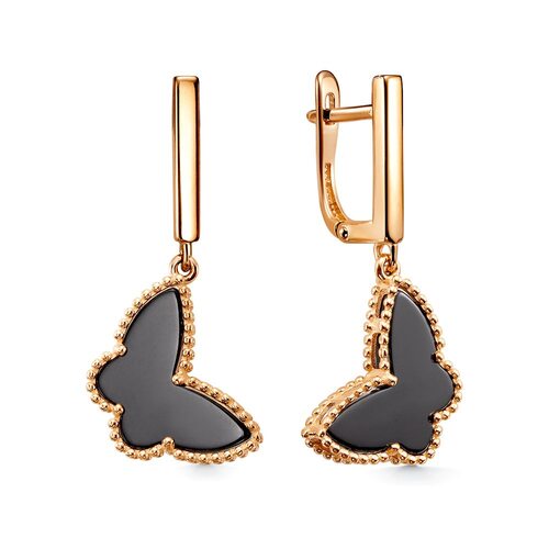 Серьги "Бабочки" с ониксом из золота 585 пробы