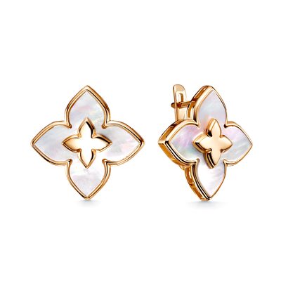 Серьги "Цветы" с перламутром из золота 585 пробы