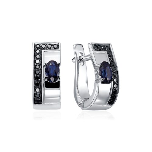 Серьги с сапфирами и черными бриллиантами из белого золота 585 пробы