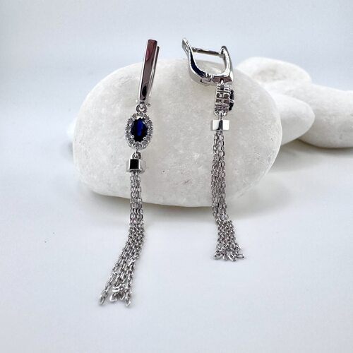 Серьги с сапфирами и бриллиантами из белого золота 585 пробы