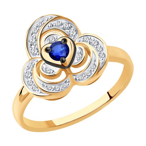 Кольцо "Роза" с сапфиром и бриллиантами из золота 585 пробы