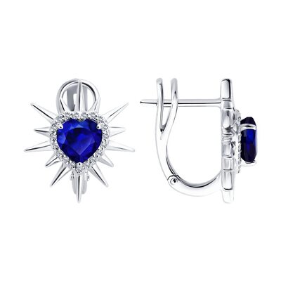 Серьги "Сердца" с сапфирами и бриллиантами из белого золота 585 пробы