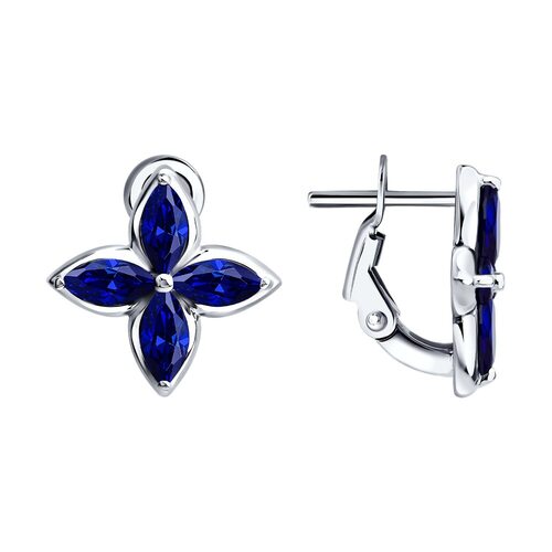 Серьги "Цветы" с сапфирами и бриллиантами из белого золота 585 пробы