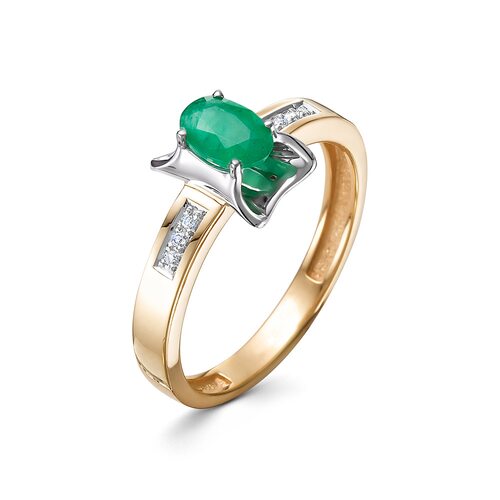 Кольцо с изумрудом и бриллиантами из золота 585 пробы