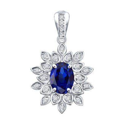 Подвеска с сапфиром и бриллиантами из белого золота 585 пробы