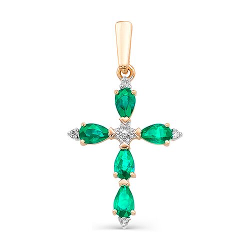 Декоративный крест с изумрудами и бриллиантами из золота 585 пробы