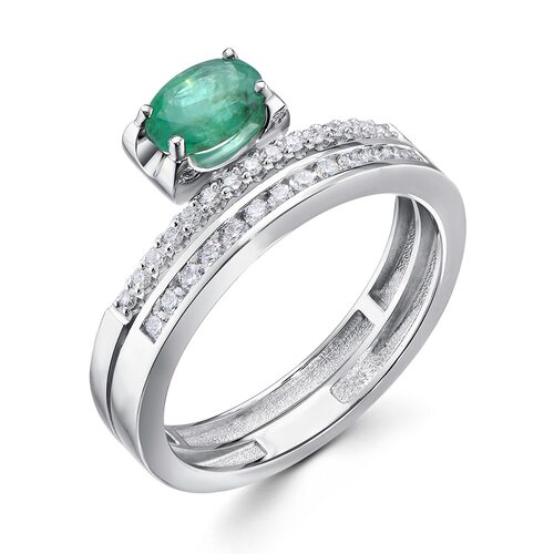 Кольцо с изумрудом и бриллиантами из белого золота 585 пробы