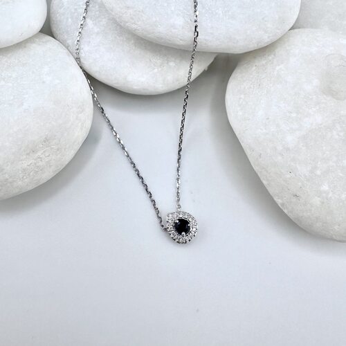 Колье с сапфиром и бриллиантами из белого золота 585 пробы