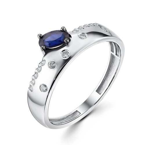 Кольцо с сапфиром и бриллиантами из белого золота 585 пробы арт. 2056-11201