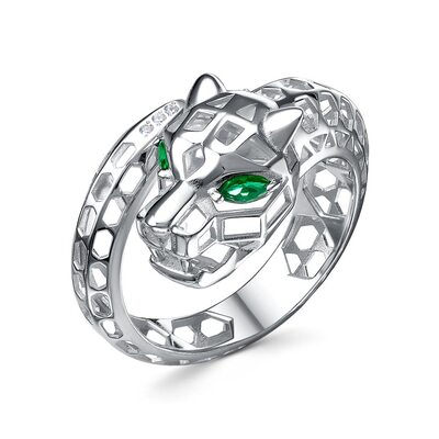 Кольцо "Пантера" с фианитами из серебра 925 пробы