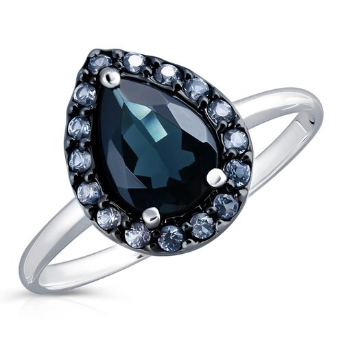 Кольцо с турмалином и сапфирами из белого золота 585 пробы