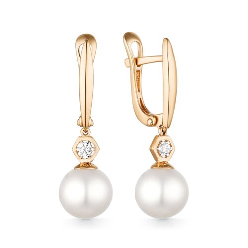 Серьги с жемчугом и фианитами из золота 585 пробы