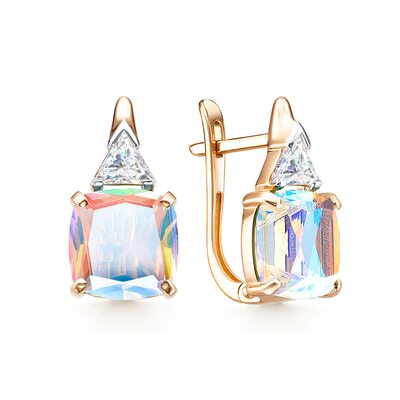 Серьги с кварцем и фианитами из золота 585 пробы