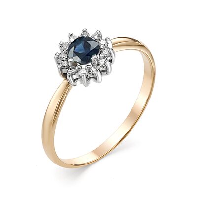 Кольцо с бриллиантами и сапфиром из золота 585 пробы