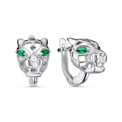 Серьги "Пантеры" с фианитами из серебра 925 пробы