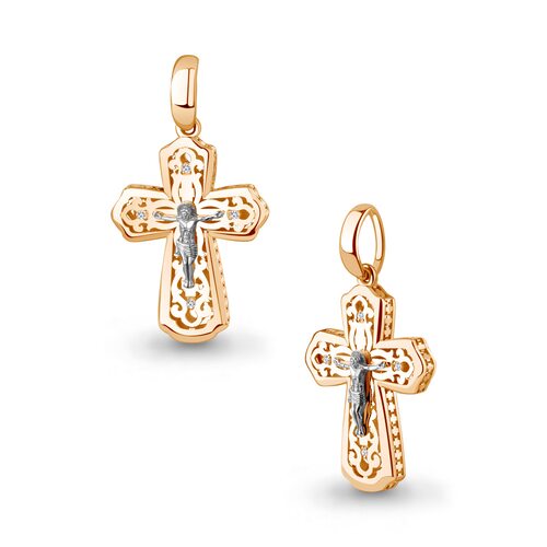Крест православный с фианитами из золота 585 пробы