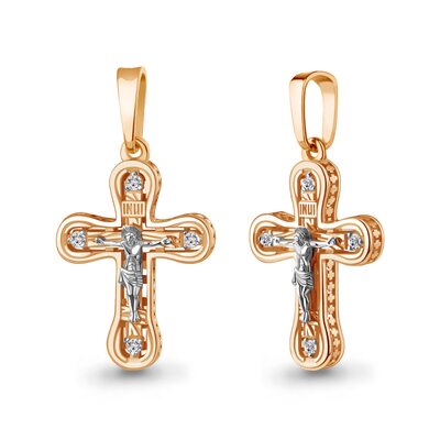 Крест православный с фианитами из золота 585 пробы