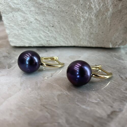 Серьги с жемчугом из желтого золота 585 пробы