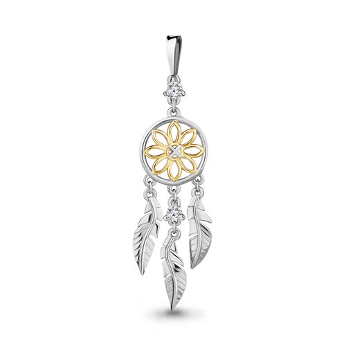 Подвеска "Ловец снов" с фианитами из серебра 925 пробы с позолотой