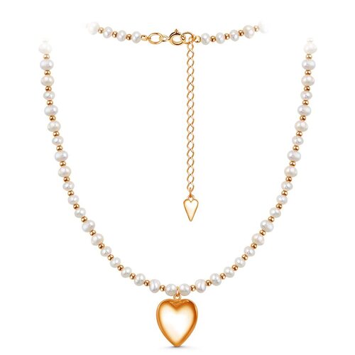 Колье "Сердце" с жемчугом из серебра 925 пробы с позолотой