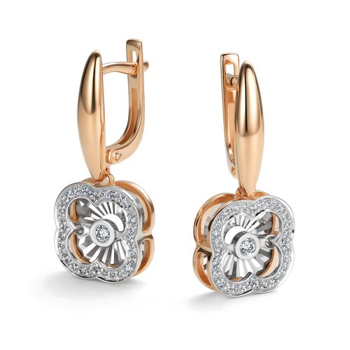 Серьги "Клевера" с танцующими бриллиантами из золота 585 пробы