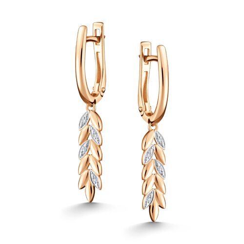 Серьги "Колосья" с бриллиантами из золота 585 пробы