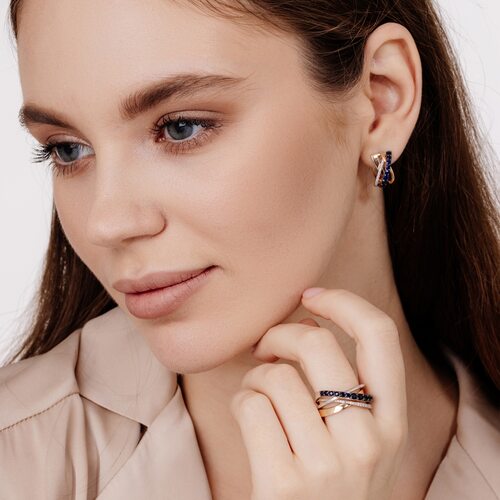 Серьги с сапфирами и бриллиантами из золота 585 пробы арт. 24777-102