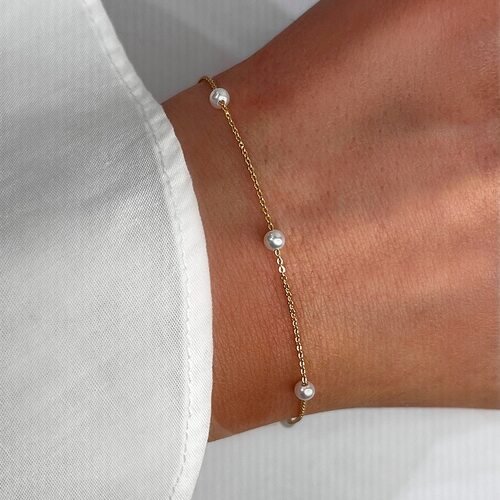 Браслет с жемчугом из желтого золота 585 пробы