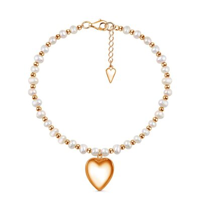 Браслет "Сердце" с жемчугом из серебра 925 пробы с позолотой