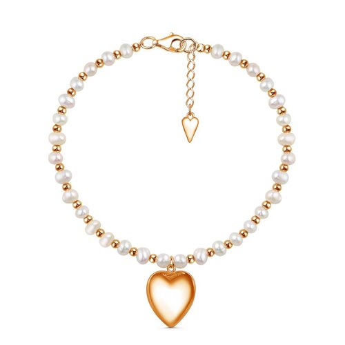 Браслет "Сердце" с жемчугом из серебра 925 пробы с позолотой