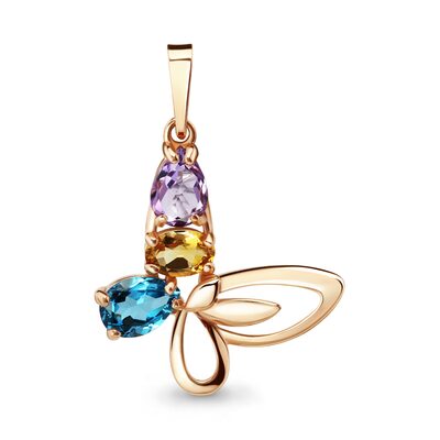 Подвеска "Бабочка" с топазом, цитрином и аметистом из золота 585 пробы