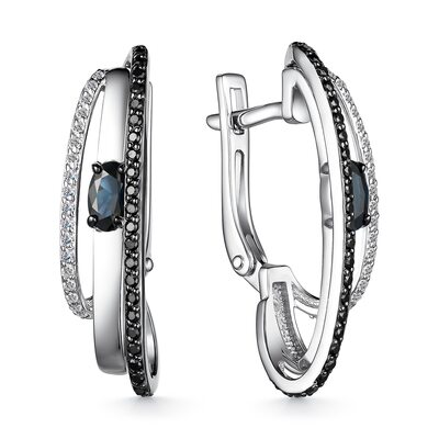 Серьги с сапфирами и бриллиантами из белого золота 585 пробы