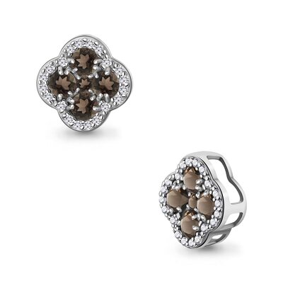 Подвеска "Клевер" с кварцем и фианитами из серебра 925 пробы