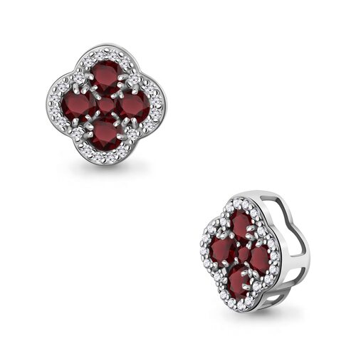 Подвеска "Клевер" с гранатом и фианитами из серебра 925 пробы