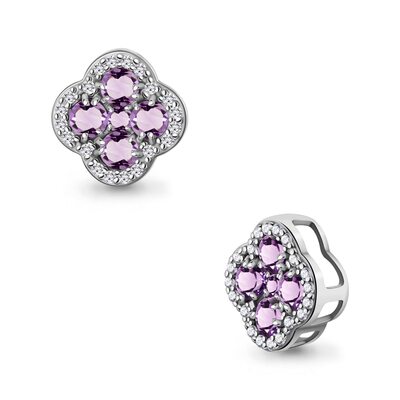 Подвеска "Клевер" с аметистами и фианитами из серебра 925 пробы